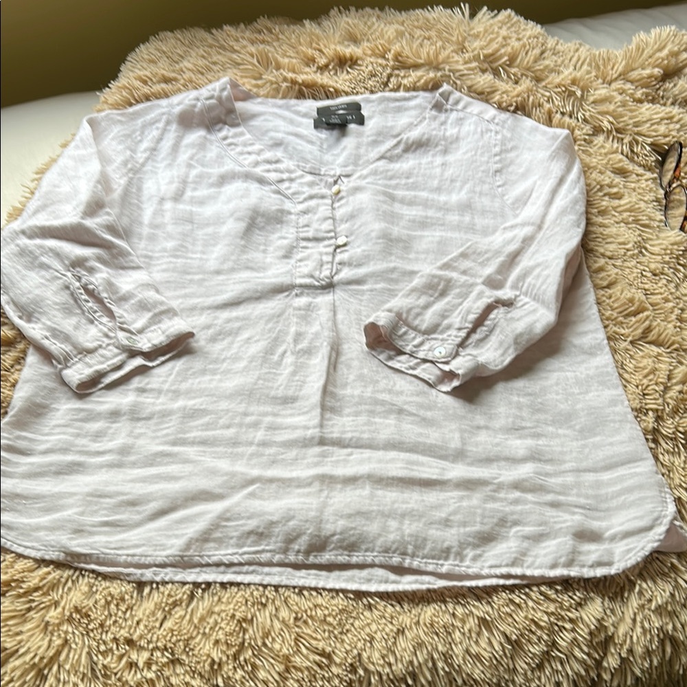 Tahari Cream Relaxed Blouse with 3/4 Sleeves
